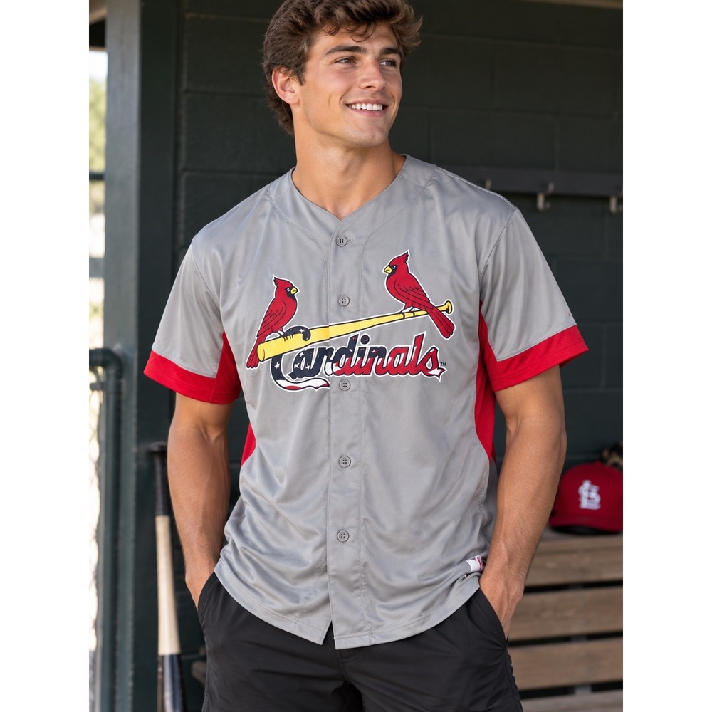 St Louis Cardinals Baseball Jersey Mens XL Grey Red Match Up Promotions MLB